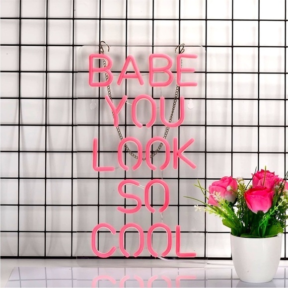 Babe You Look So Cool Pink Neon Retro LED Party Light Bedroom Wall BathroomDecor - Picture 4 of 7